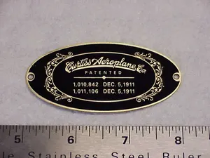 Curtiss Pusher & Jenny 1911 - 1918 Aircraft Patent Plate Acid Etched Brass